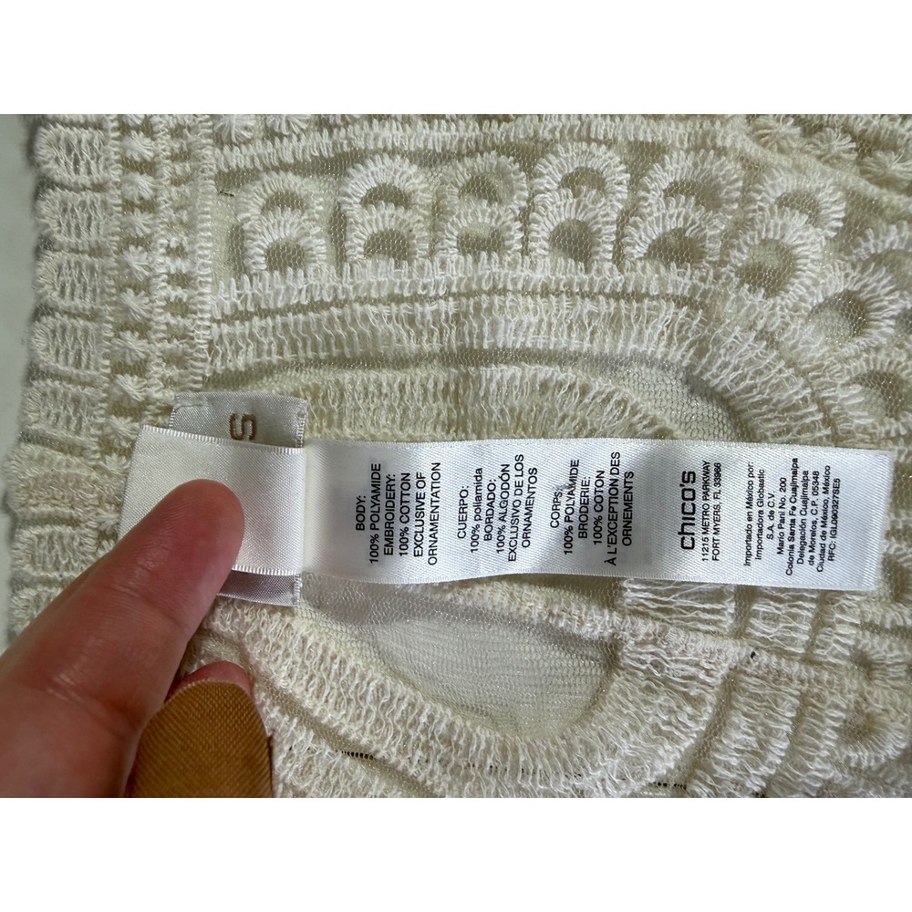 Chicos XL Ivory Lace Mesh Kimono Cardigan Fringe Floral Wrap Boho Summer Layer - Picture 7 of 9